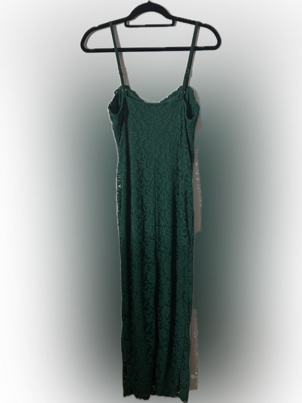 Forest Green Lace Pencil Skirt Dress with Spaghetti Straps - Picture 4 of 5